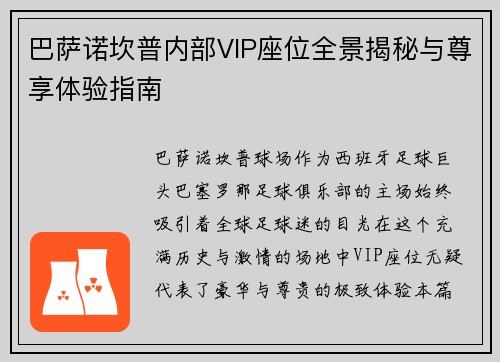 巴萨诺坎普内部VIP座位全景揭秘与尊享体验指南