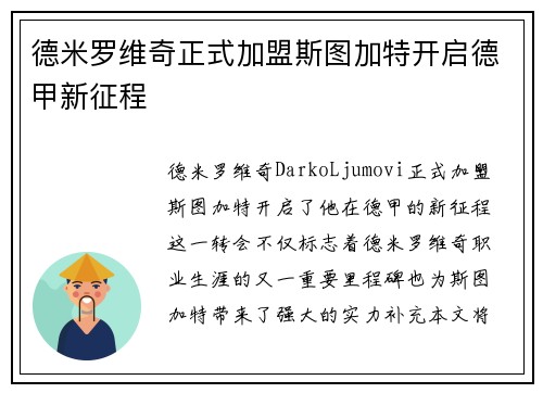 德米罗维奇正式加盟斯图加特开启德甲新征程 德米罗维奇正式加盟斯图加特开启德甲新征程